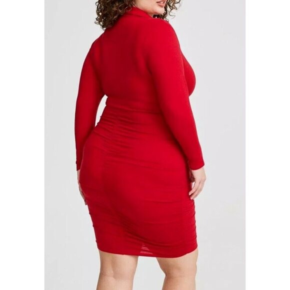 Torrid Mini Jersey Long Sleeve Collar Surplice red Dress - Picture 2 of 13